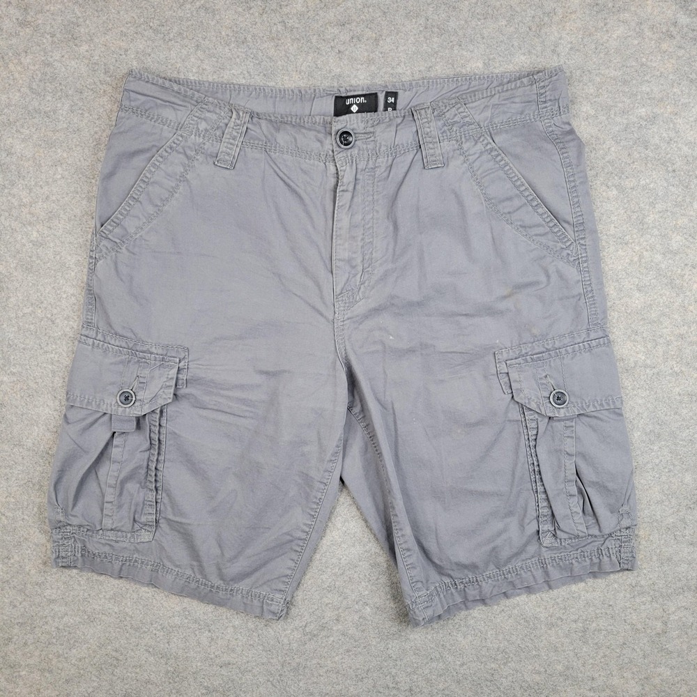 Union Cargo Shorts Mens 34 Gray 11 Inseam Cotton‎ Canvas Utility Pockets Casual